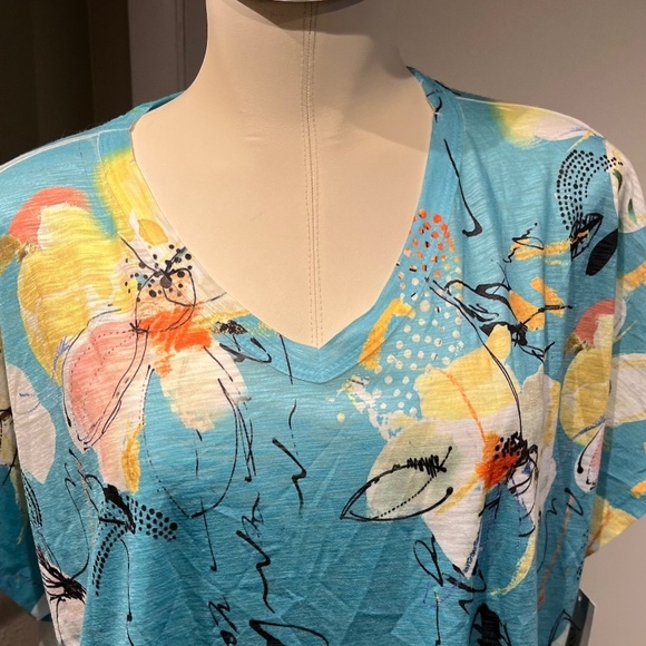 large blouse cap sleeve spring floral teal pattern nwt jess and Jane top - Picture 12 of 12